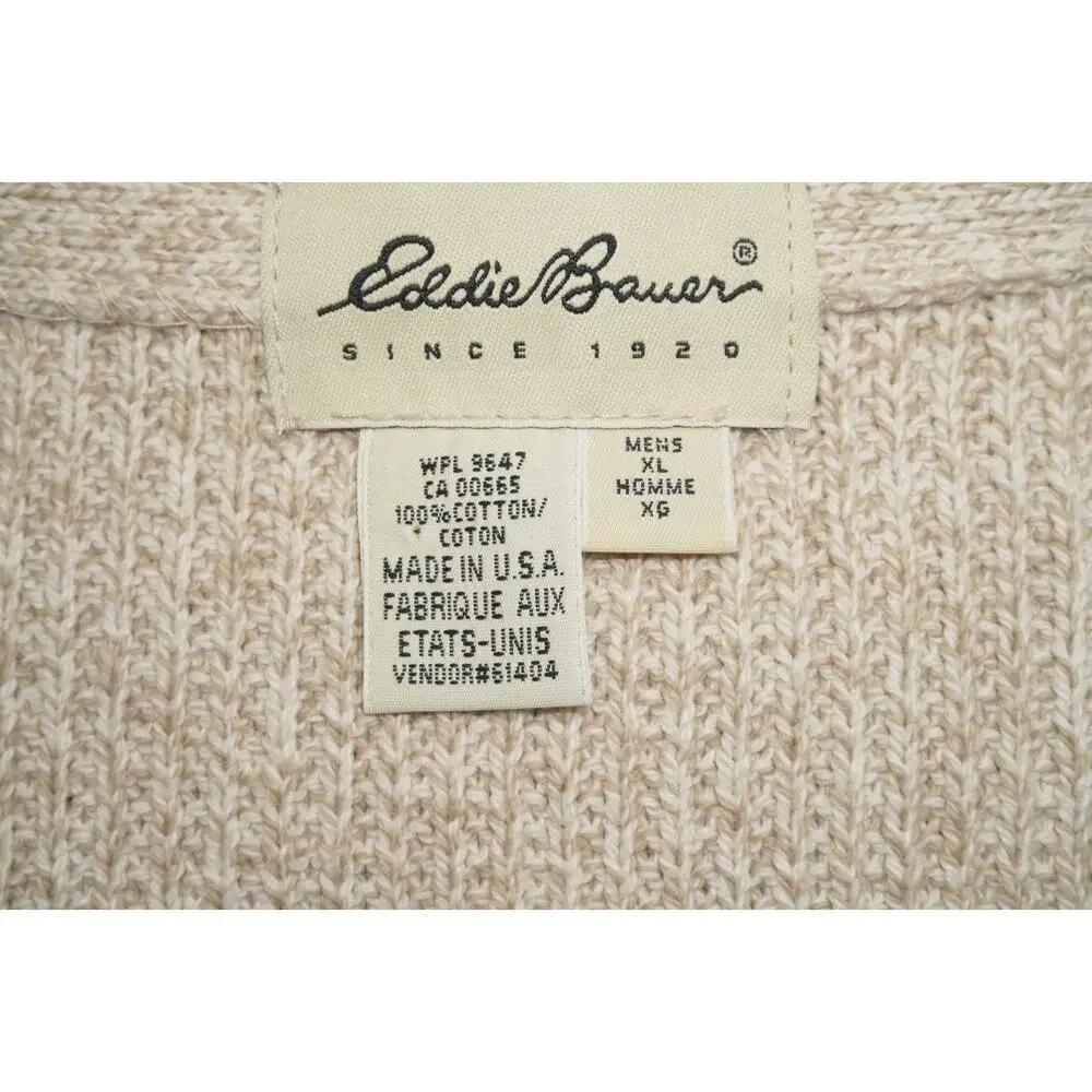 Eddie Bauer USA Made 100% Cotton Knit Sweater Vest Men’s XL Beige Vintage